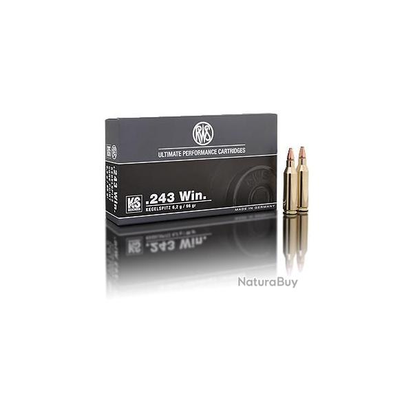 Munitions RWS calibre 243 Win Pointe Conique KS 36gr - 6.2g x20