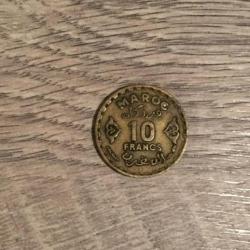 pièce 10 francs maroc de 1371 1952