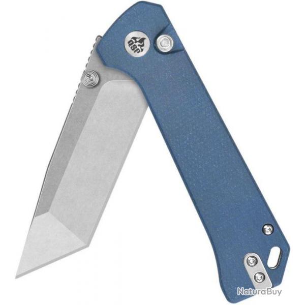 Couteau QSP Knife Grebe Blue Lame Tanto Acier 14C28N Manche Micarta IKBS Button Lock Clip QS148B1 -