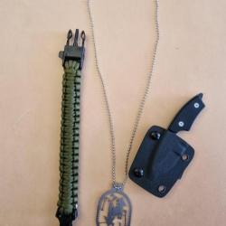 Lot bracelet paracorde vert + couteau EDC + pendentif de survie