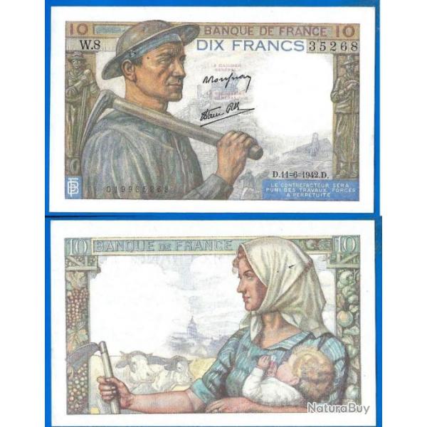 France 10 Francs 1942 11 Juin Mineur Billet Franc Frc Frs Frcs