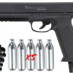 Pistolet CO2 à balles de caoutchouc VESTA DEFENSE PDW50 (14 Joules)