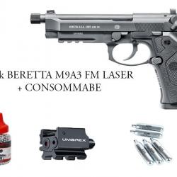 Pack BERETTA M9A3 FM LASER + CONSOMMABE 