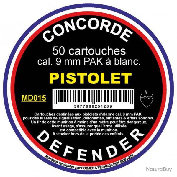 100 Cartouhces 2 Bote de 50 cartouches cal. 9 mm PAK  Blanc - Concorde Defender - Destock'Defense
