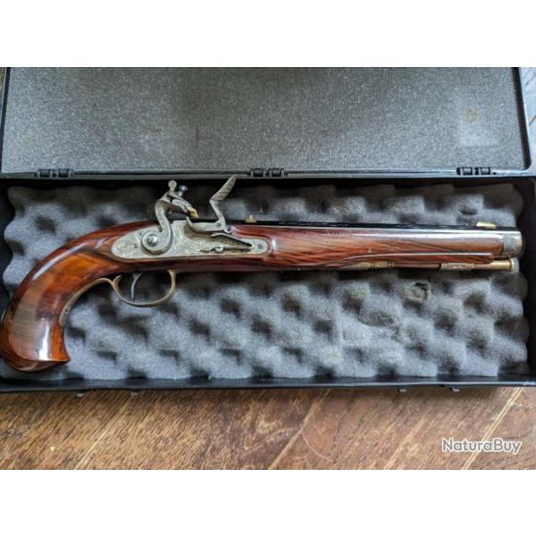 Rare, Pistolet Kentucky  silex de D PEDERSOLI cal 44 LUXE de 1973