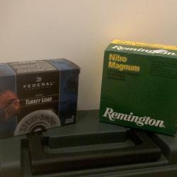 4 boites de Federal 12/89 56gr en 6 + 2 boites Remington Nitro Mag 12/76 54gr en 2.