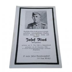 Avis décès d'un Obergefreiter le 26/12/1945 dans un camp de prisonniers russe