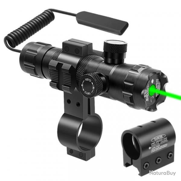PROMOTION !! Pointeur laser tactique VERT avec switch dport + 2 montages (en 8 et rail 20mm)