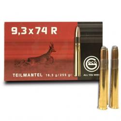 Munitions GECO calibre 9.3x74R Teilmantel Softpoint 255gr - 16.5g x20
