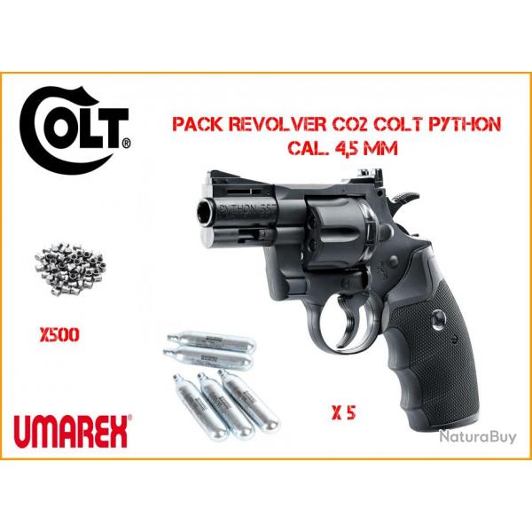 PACK REVOLVER CO2 COLT PYTHON 2,5'' NOIR BB'S CAL. 4,5 