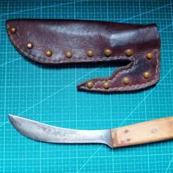 Ancien couteau trappeur XIXeme avec étui en cuir, western, cowboy action shooting, indien