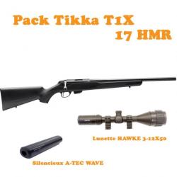 Pack carabine TIKKA T1x MTR cal.17Hmr + HAWKE 3-12x50 + ATEC WAVE 1/2X20 UNF