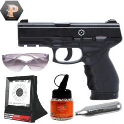 Pistolet Airsoft 24/7 CO2 culasse métal 6mm 15bbs + billes + capsules + cible + lunette
