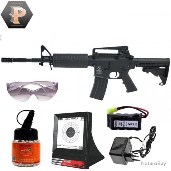 Rplique Airsoft Colt M4A1 full mtal 1.2J + chargeur + batterie + billes + cible + lunette