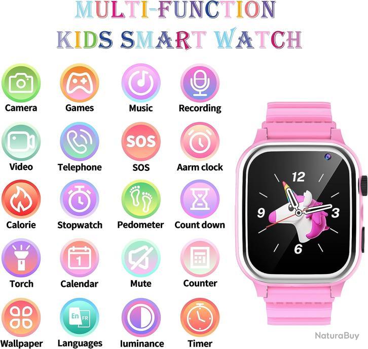 Montre Intelligente Enfant - Montre Enfant Fille Garçon avec 10 Jeux SOS  MP3 Musique Pédomètre Caméra Vidéo Réveil Chronomètre Calendrier