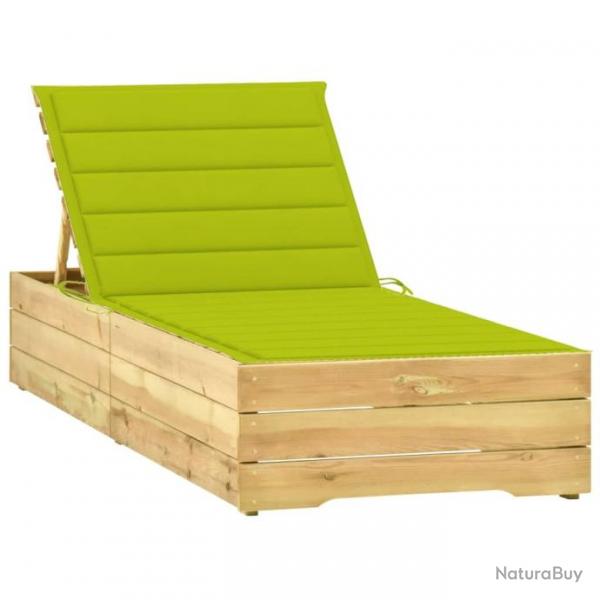 Chaise longue avec coussin vert vif Bois de pin imprgn