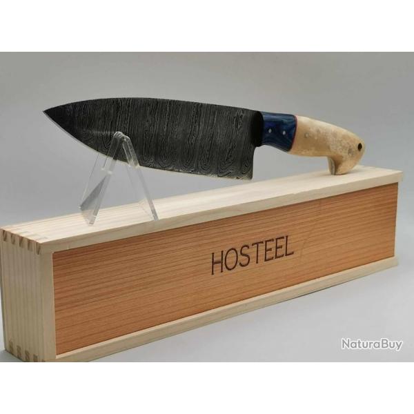 Couteau de Cuisine Chef en Damas - L'Indigne - Collection Coutellerie Artisanal Hosteel