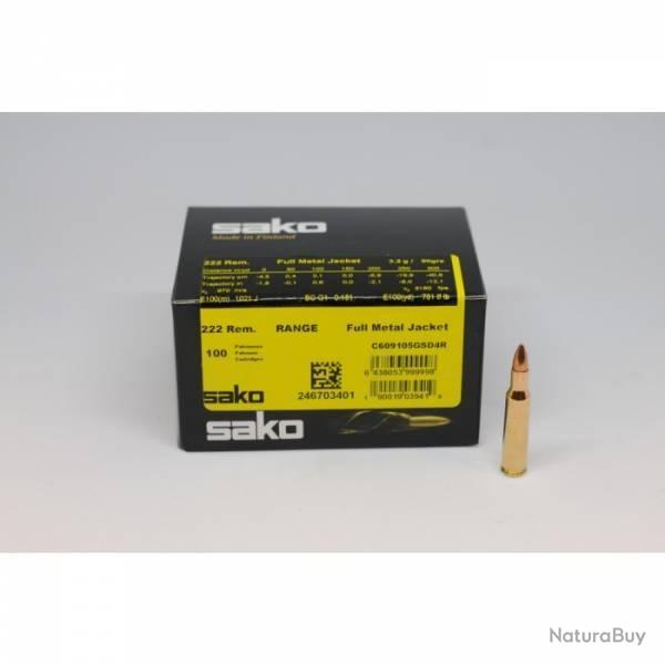 Cartouches SAKO Range FMJ 50 gr .222 rem (boite de 100)