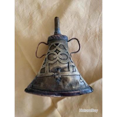 Ancienne Poire à Poudre Orientale - En Laiton Et Cuivre - Objet De Collection Vintage