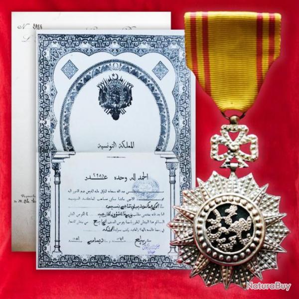 RARE & SUPERBE ORDRE / MDAILLE NICHAN IGTIKHAR + DIPLOMES, PERIODE CHARLES DE GAULLE, ORIGINAL #23