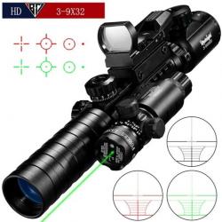 Lunette de tir 3-9x32EG réticule lumineux + laser vert + Point rouge et vert holographique