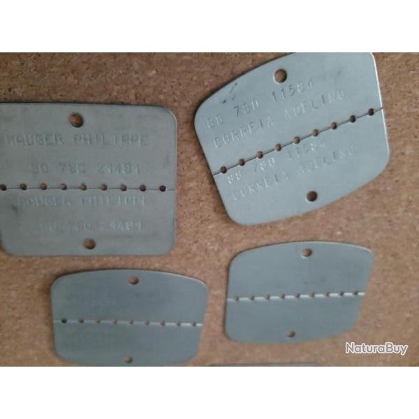 Lot de huit plaques d'identit franaises nominatives graves, marine, infanterie, parachutiste