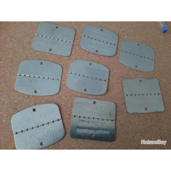 Lot de huit plaques d'identit franaises nominatives graves, marine, infanterie, parachutiste