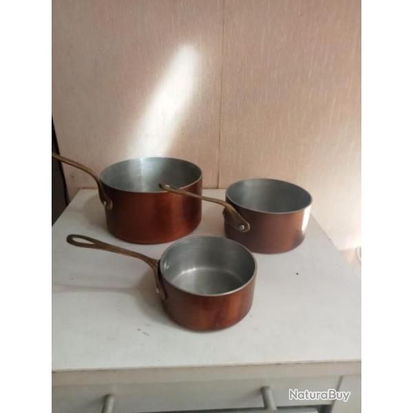 lot de 3 casseroles en cuivre alimentaire diamtre du grand 12,5cm et 8,5 cm pour la plus petite