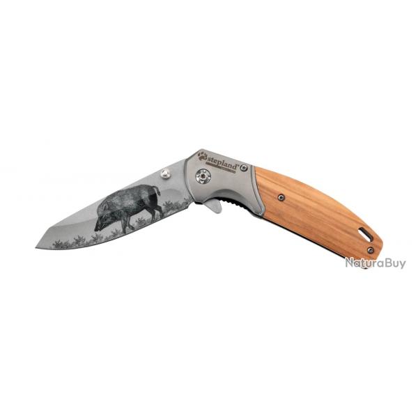 Couteau Pliant Stepland Grav Sanglier Manche Bois