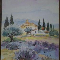 Aquarelle " Lavandes de Provence"