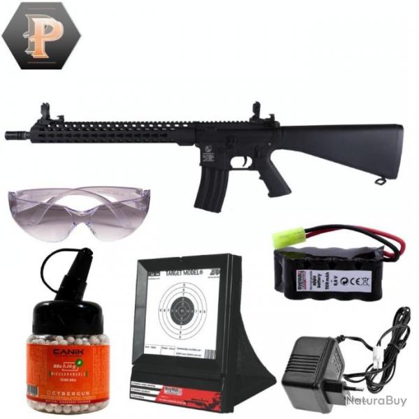 Rplique airsoft Colt M16 Keymod Black 1J + chargeur + batterie + bille + lunette + cibles