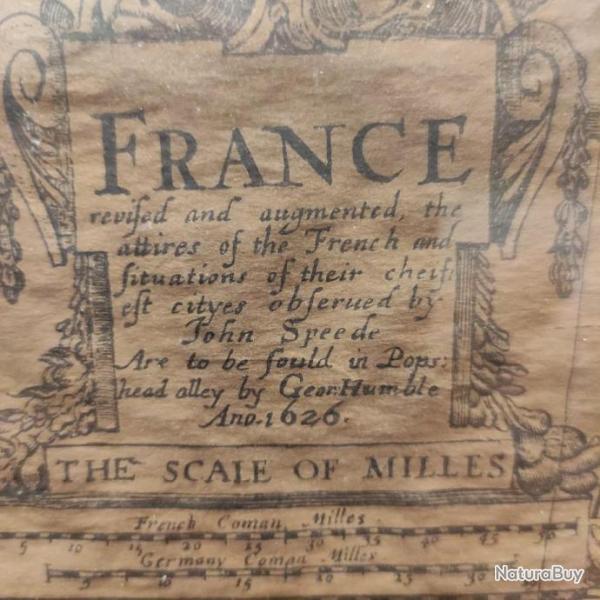 Ancienne carte de France  dat 1626 par John speede,
