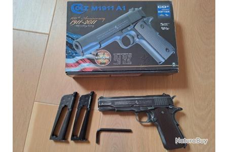 Pistolet Colt 1911 MATCH NBB CO2 culasse plastique 0.9J+bille+capsule+lunette+mallette+porte  cible - Pistolets (10611381)