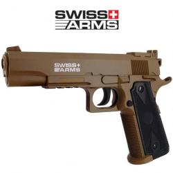 Pistolet P1911 Match TAN Swiss Arms 3 Joules + 5CO2 + 100 Billes acier