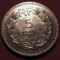 France trés belle piece et rare de 5 Francs Lavrillier en nickel de 1938