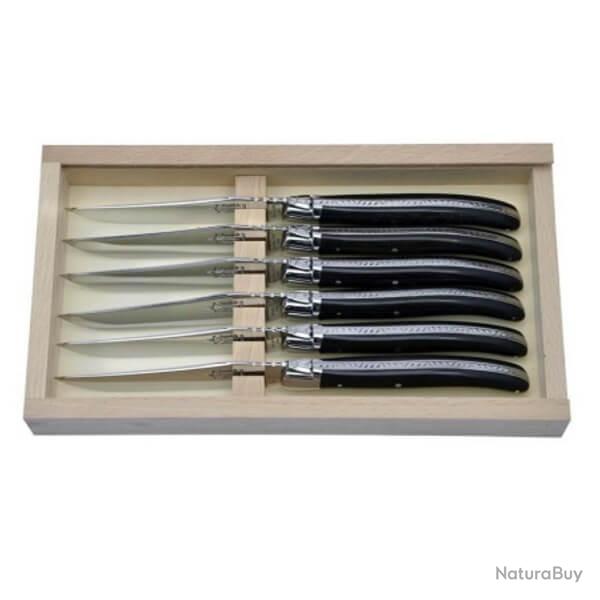 Coffret de 6 couteaux de table Laguiole avec mitres inox brillant