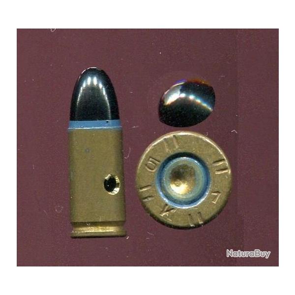 9 mm Parabellum -  tir rduit Sude - balle plastique noir avec bille acier  la pointe