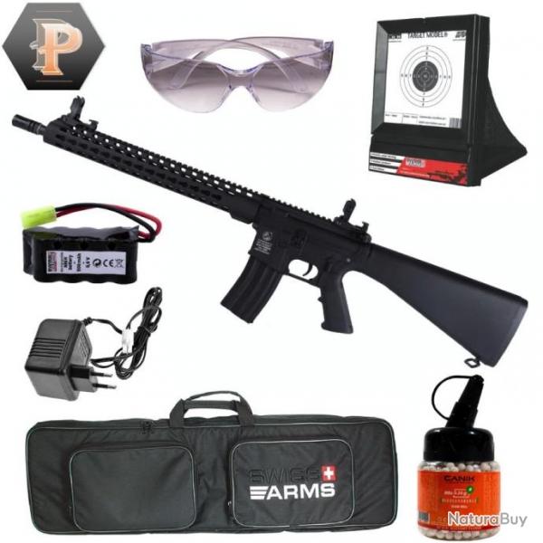 Rplique airsoft Colt M16 Keymod Black 1J + chargeur + batterie + housse + bille + lunette + cibles