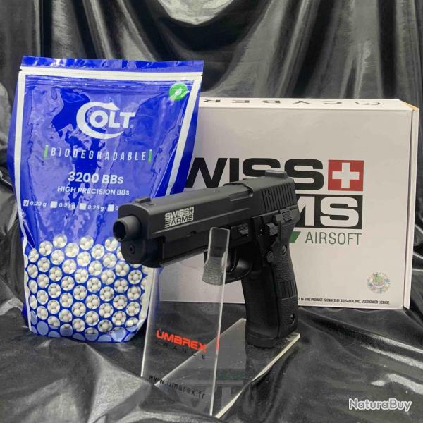 Pack prt a tirer Swiss Arms Navy Pistol AEP RTP Nimh Metal Slide 6mm + 3200 Billes BIO