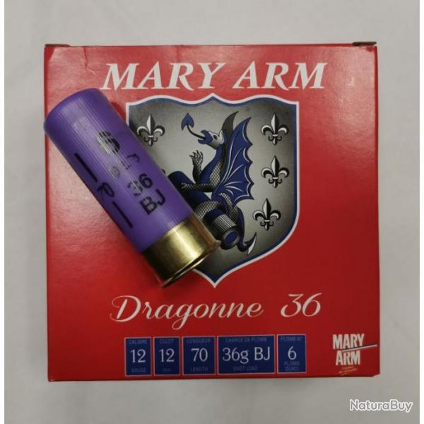 25 CARTOUCHES MARY ARME DRAGONNE 36 BJ PLOMB 6 CALIBRE 12/70
