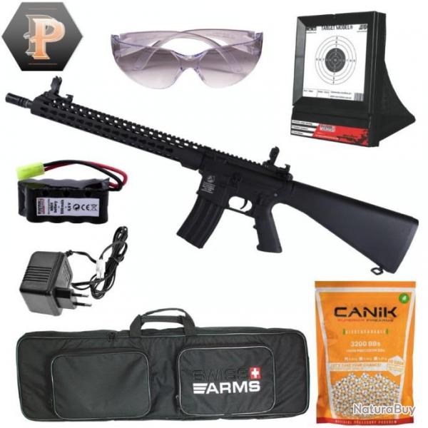 Rplique airsoft Colt M16 Keymod Black 1J + chargeur + batterie + housse + billes + lunette + cibles