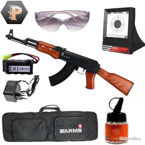 Airsoft Kalashnikov AK47 AEG blowback mtal/bois 1.2J+batterie+chargeur+housse+bille+lunette+cibles