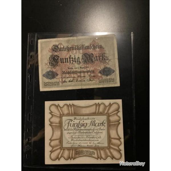 Billets 50 marks allemands ww1