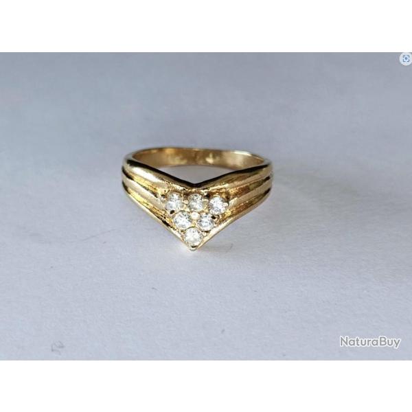 Bague en or massif 14 carats et coeur en strass - taille 54