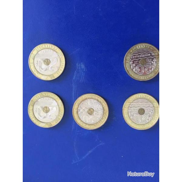 5 pieces de 20 francs  1992 1993 1994