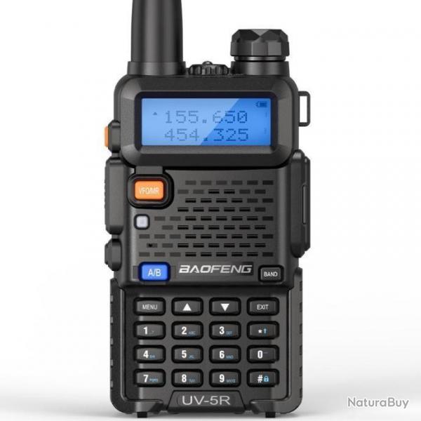 Baofeng UV-5R 5W Talkie Walkie Noir Radio Dual Bande VHF/UHF Longue Porte Camping Chasse Neuf