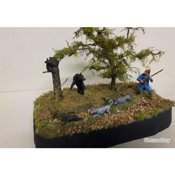 Diorama figurines N2  " Trappeurs - coureurs des bois " 54mm