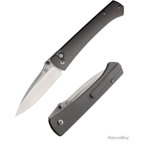 Couteau ArtisanCutlery Andromeda Gray Manche Titane Lame Acier CPM-S35VN Button Lock ATZ1856GGY