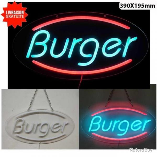 Panneau enseigne lumineuse Non led verre acrylique  suspendre Burger pour vitrine restaurant snack