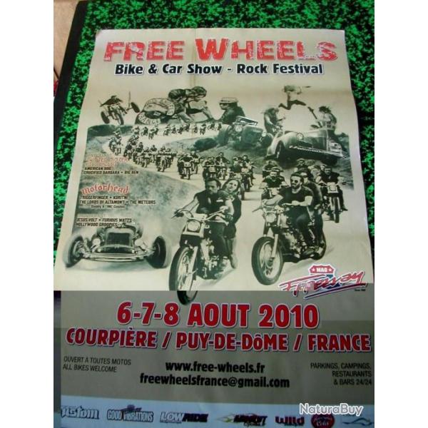 Rare AFFICHE FREE WHEELS 2010 Bike & Car Show Festival Rock Moto Etat Dco Loft Garage